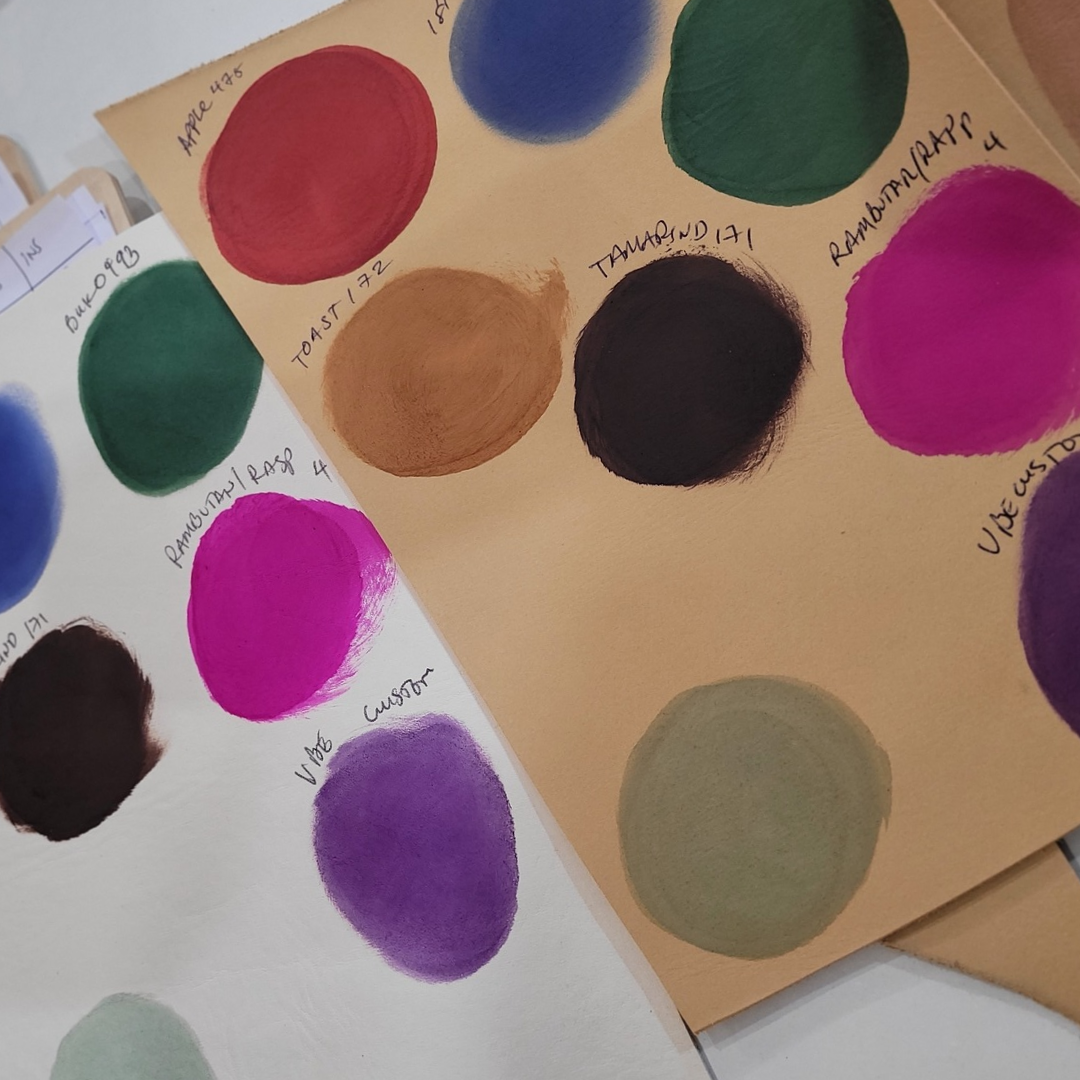 THE PENNY. BB TAMARIND. MATISSE TAMARIND LAKE. VIOLET AND MINT MISMATCHED MASK. UNDYED THREAD. 2CM