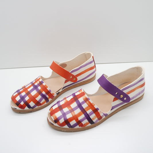 THE CATU. DOUBLE GINGHAM. UBE AND MADRAS WITH MISMATCHED STRAPS