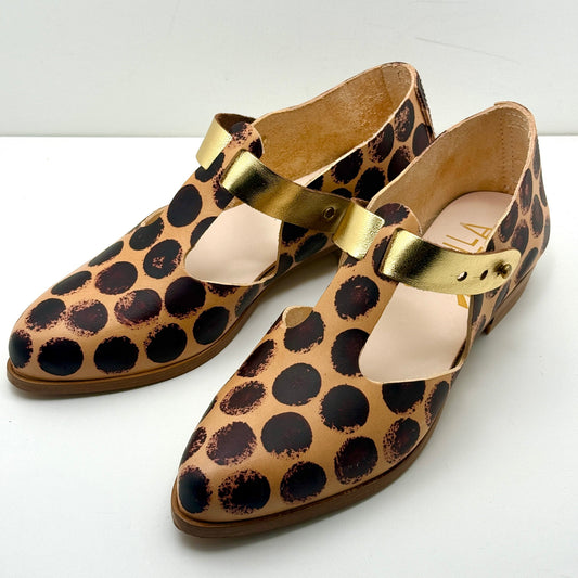 The Eleanor in Butter with Tamarind Polka Dots & Gold Strap