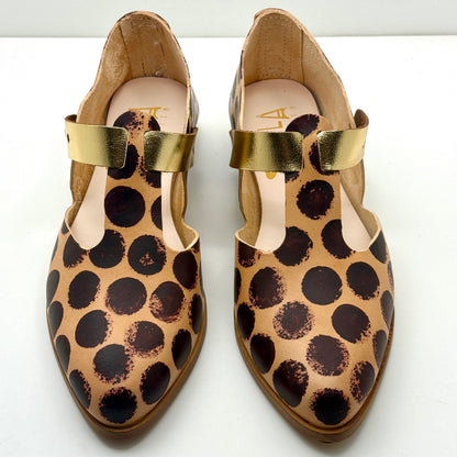 The Eleanor in Butter with Tamarind Polka Dots & Gold Strap