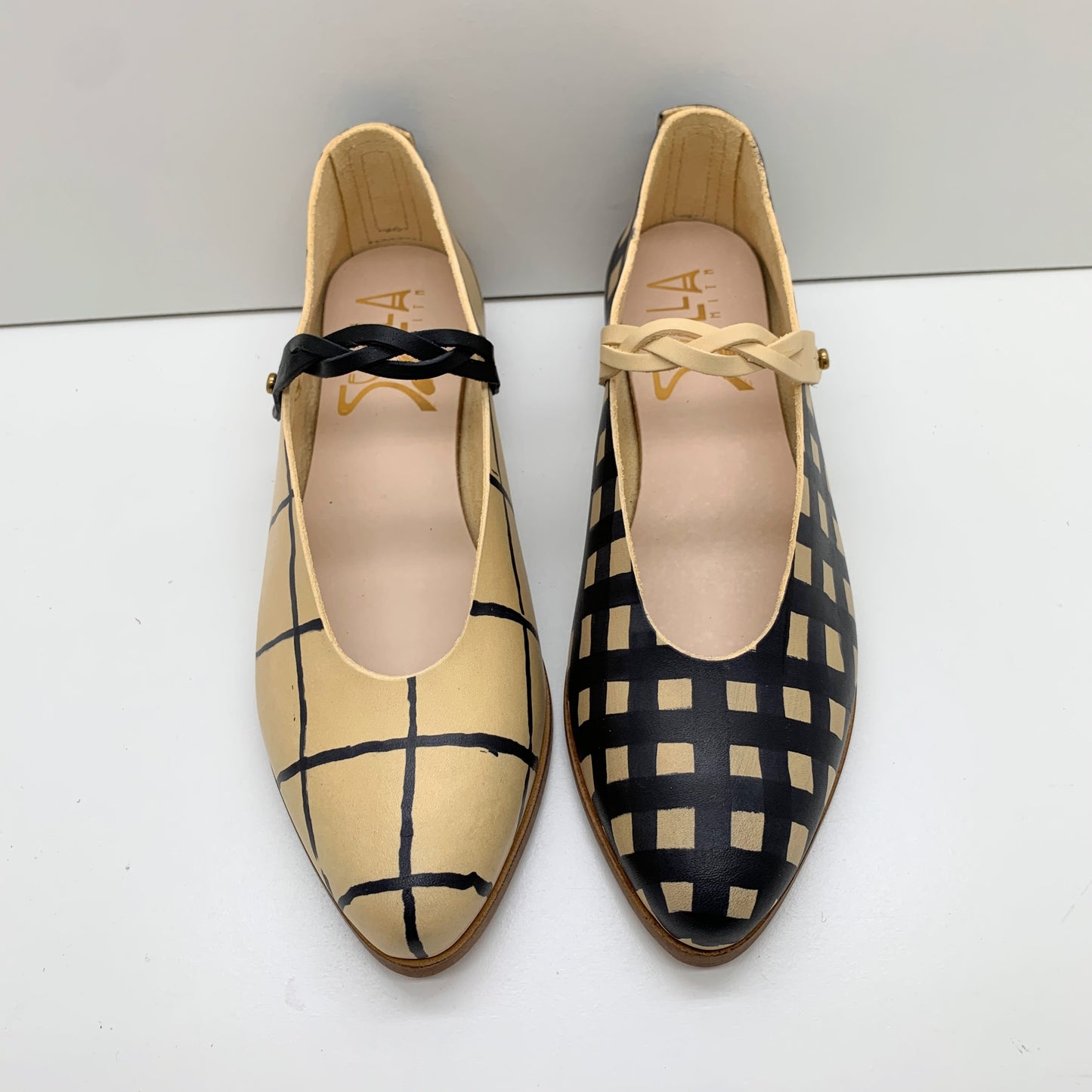 THE PEPA. BB MISMATCHED GINGHAM AND HASH NORI W BRAIDED STRAP. 2CM