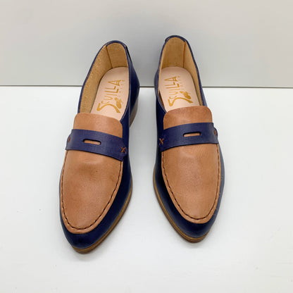 THE PENNY. BB AZURE. IBIZA CAMELLO LAKE. AZURE MASK. BROWN THREAD. EDGE DYED. 2CM