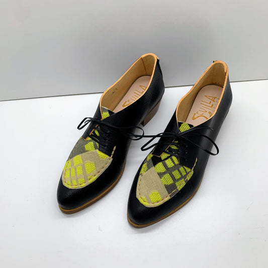 READY MADE. SIZE 41. THE CHUCK. BB NORI W BLACK AND YELLOW ACE AND JIG LAKE. 3CM (D14)