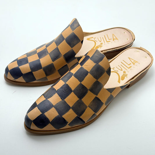 The Joelle in Butter with Squares Pattern Azure