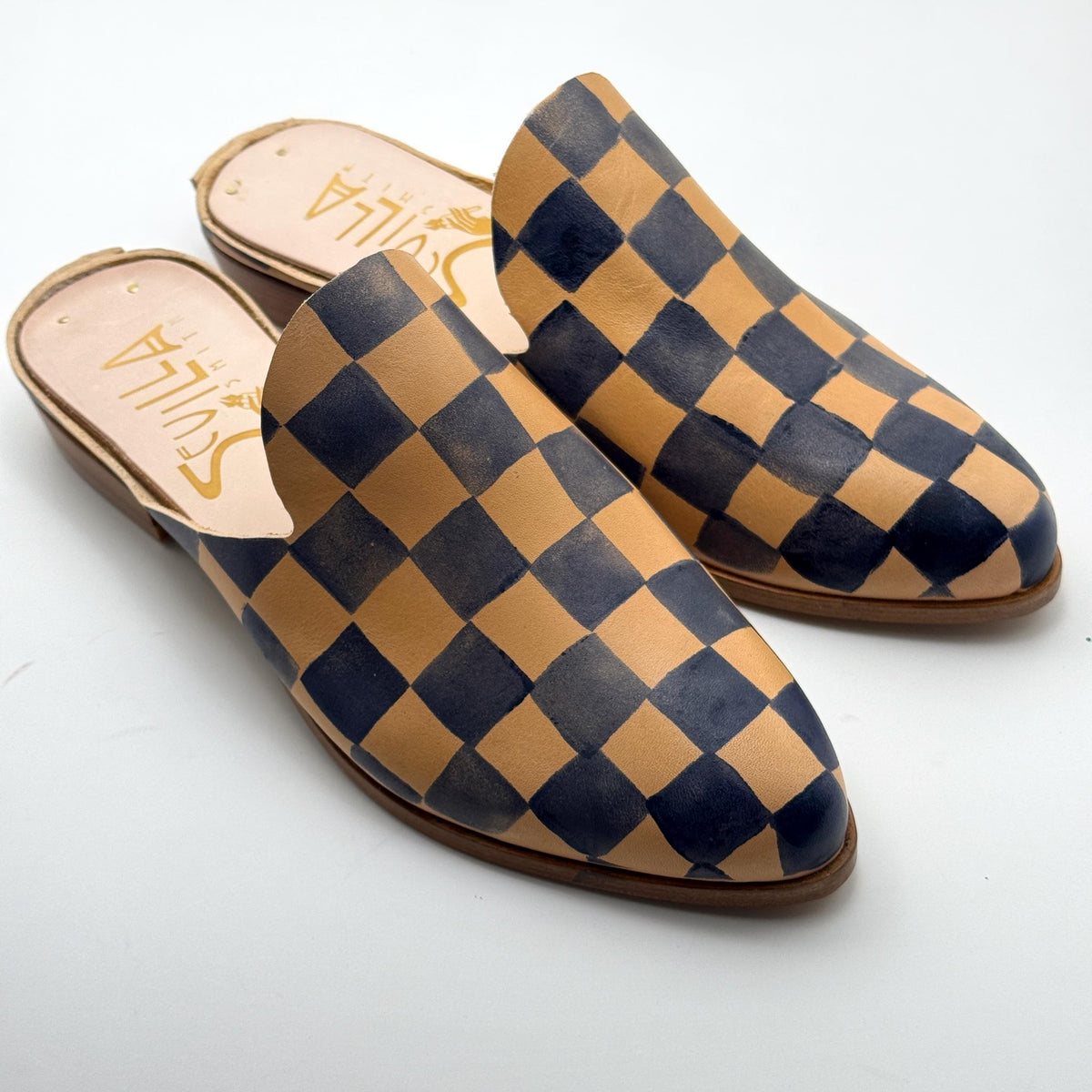 The Joelle in Butter with Squares Pattern Azure