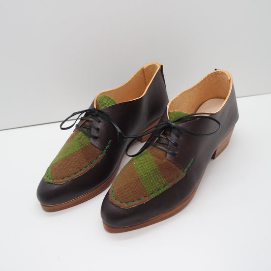 READY MADE. SIZE 37. THE CHUCK. BB TAMARIND W GREEN, BROWN ACE AND JIG LAKE. 3CM (D5)