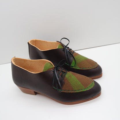 READY MADE. SIZE 37. THE CHUCK. BB TAMARIND W GREEN, BROWN ACE AND JIG LAKE. 3CM (D5)