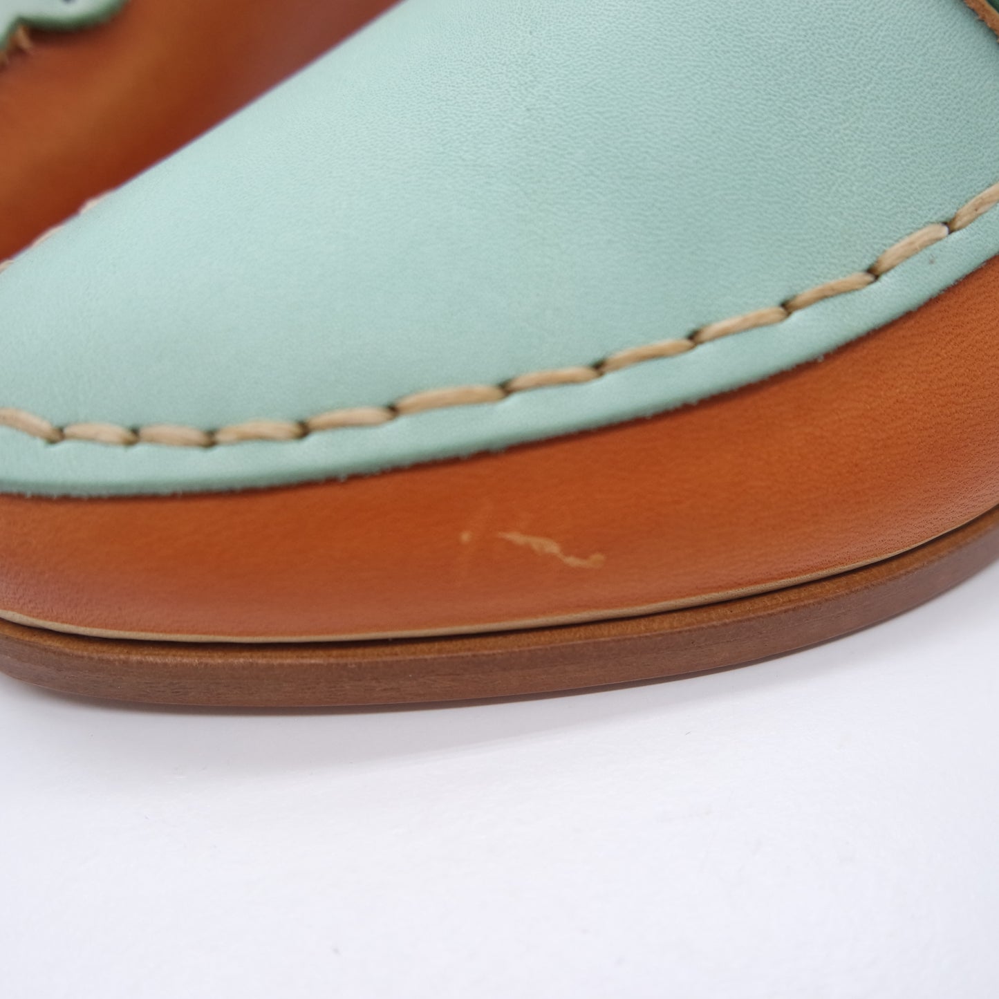 TxT SALE. SIZE 37. THE PENNY. BB TOAST BASE.  MISMATCHED MINT AND AVOCADO MASK AND LAKE. 2CM. (DYE MARK ON LAKE- BCN61/999)