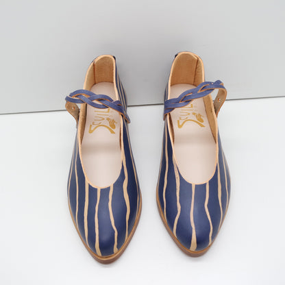 THE PEPA. REVERSE STRIPE. AZURE. WITH BRAIDED AZURE STRAP.