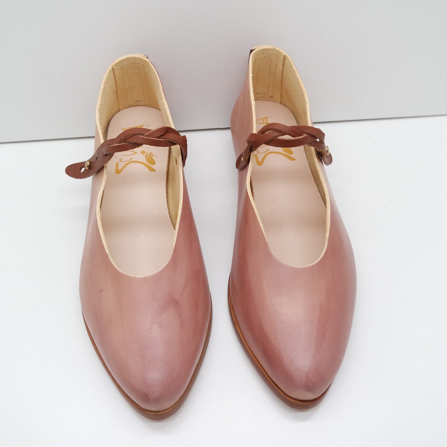 MAMA DAY SALE. SIZE 42. THE PEPA. BLUSH WITH BRAIDED CUOIO STRAP. 2CM. (DYE SAMPLE). 103